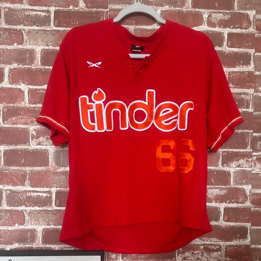 Red Cropped Jersey Shirt with Tinder Logo